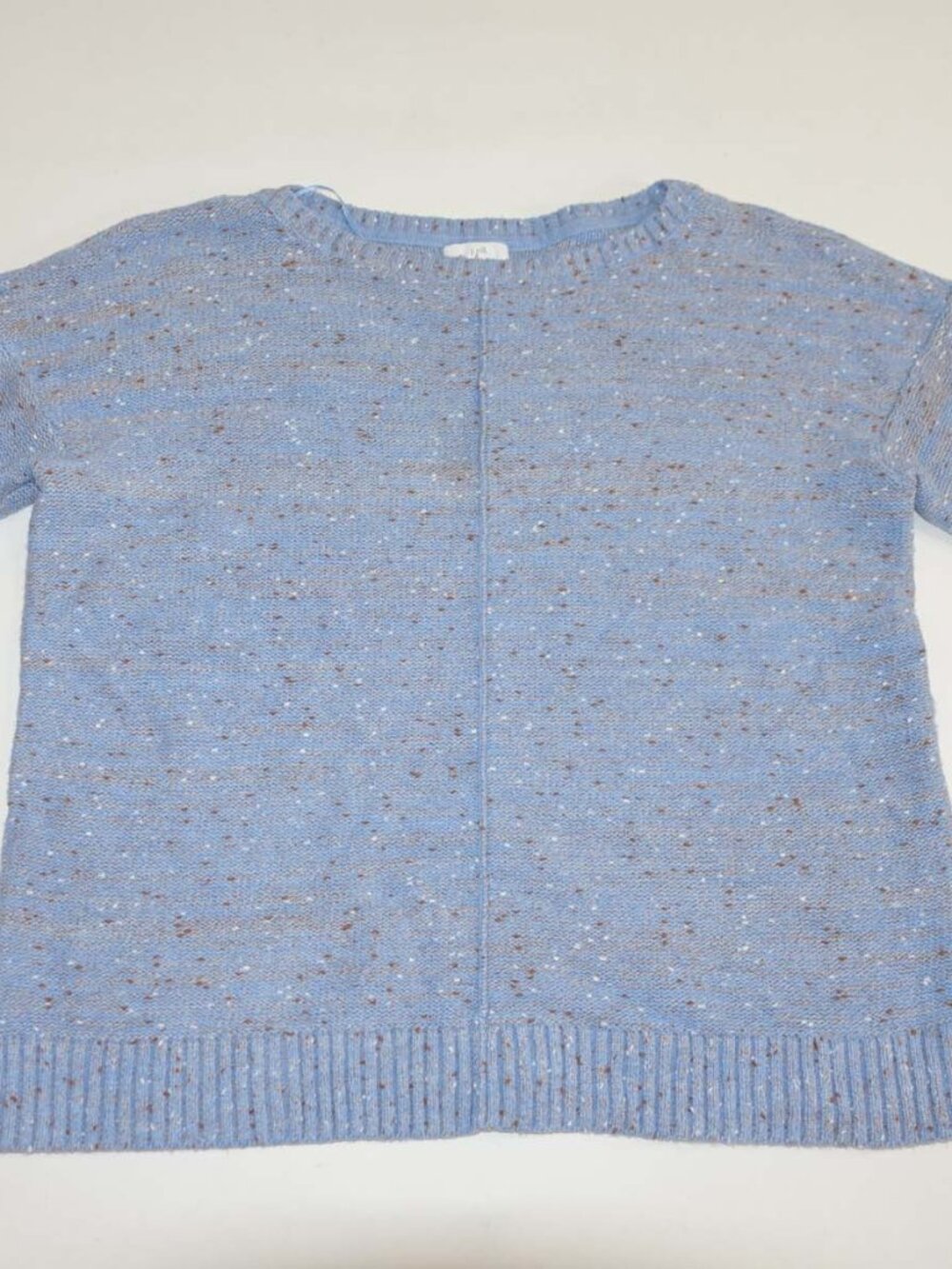 J. Jill Women's Crewneck Sweater Petite Size XS Speckled Blue Brown White Cotton
